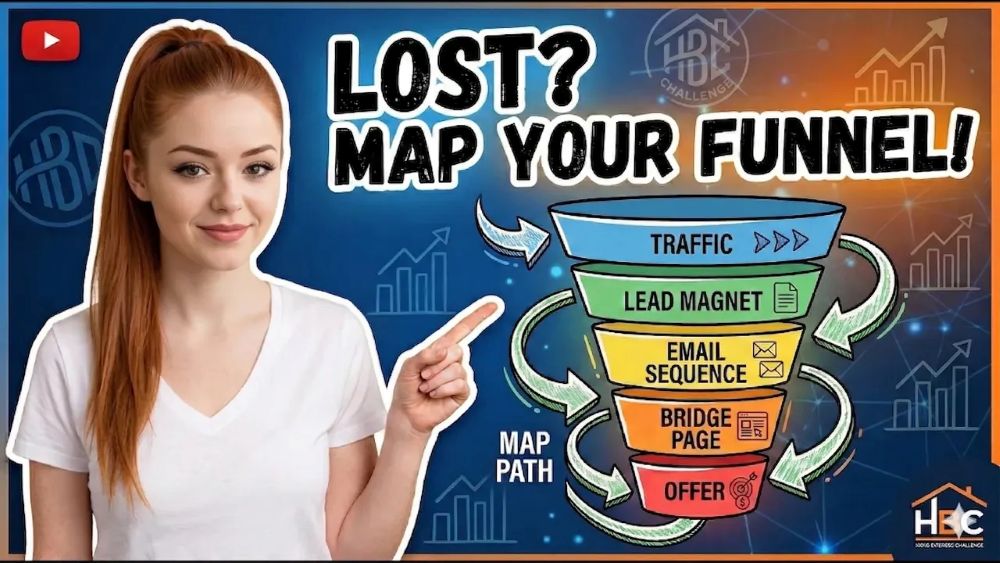 Becca Newton next to a diagram of a funnel